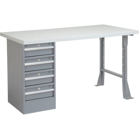 Global Industrial 72 x 30 Pedestal Workbench, 4 Drawers, Plastic Laminate Square Edge, Gray 607679